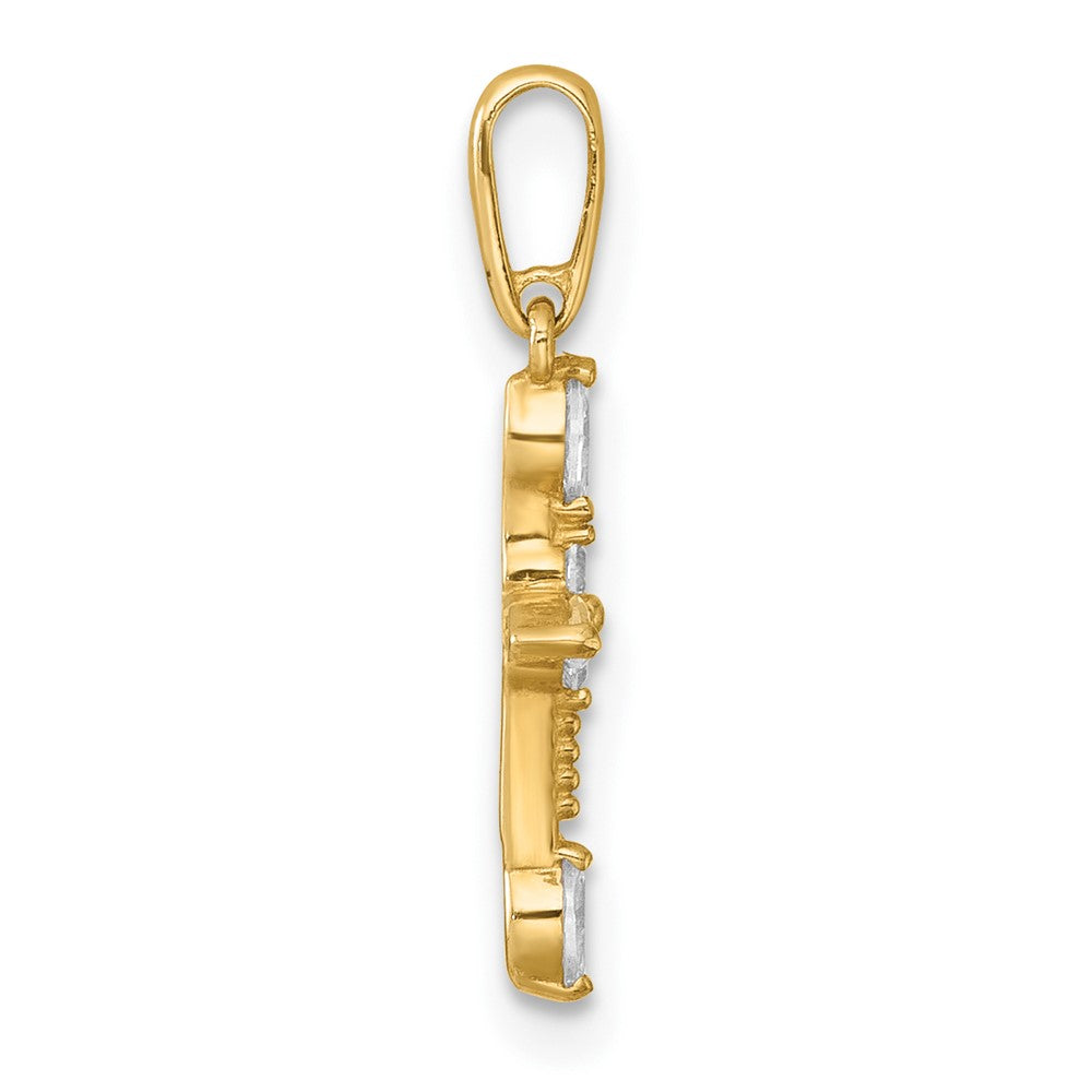 14k Polished and Beaded Fancy CZ Cross Pendant