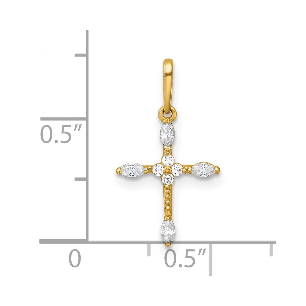14k Polished and Beaded Fancy CZ Cross Pendant