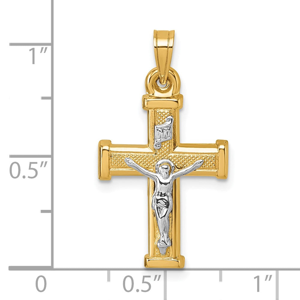 14k w/ White Rhodium Polished INRI Crucifix Cross Pendant
