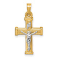 14k w/ White Rhodium Polished INRI Crucifix Cross Pendant