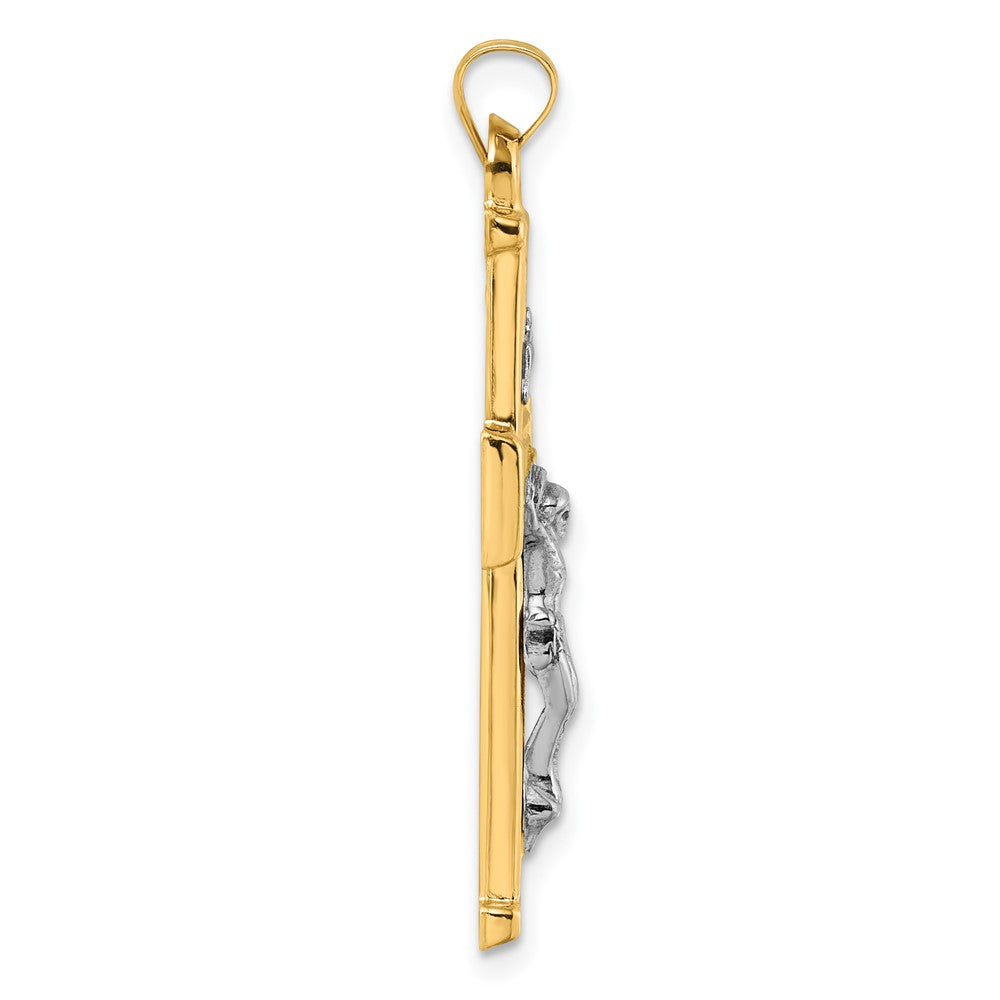 14k with White Rhodium Polished INRI Crucifix Cross Pendant