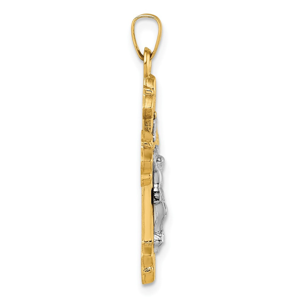 14k with White Rhodium Polished INRI Crucifix Cross Pendant