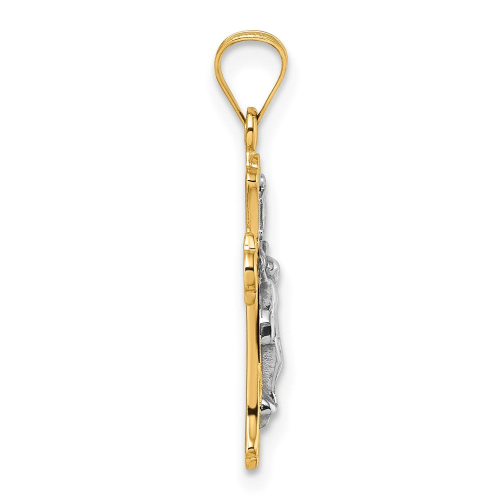 14k with White Rhodium Polished INRI Crucifix Cross Pendant