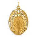 14k Polished and Satin Miraculous Medal in Frame Oval Pendant