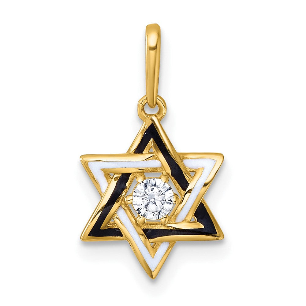 14k Polished Black & White Enameled and CZ Star of David Pendant