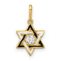 14k Polished Black & White Enameled and CZ Star of David Pendant