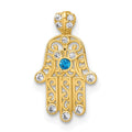 14k Polished White and Blue CZ Hamsa Chain Slide Pendant