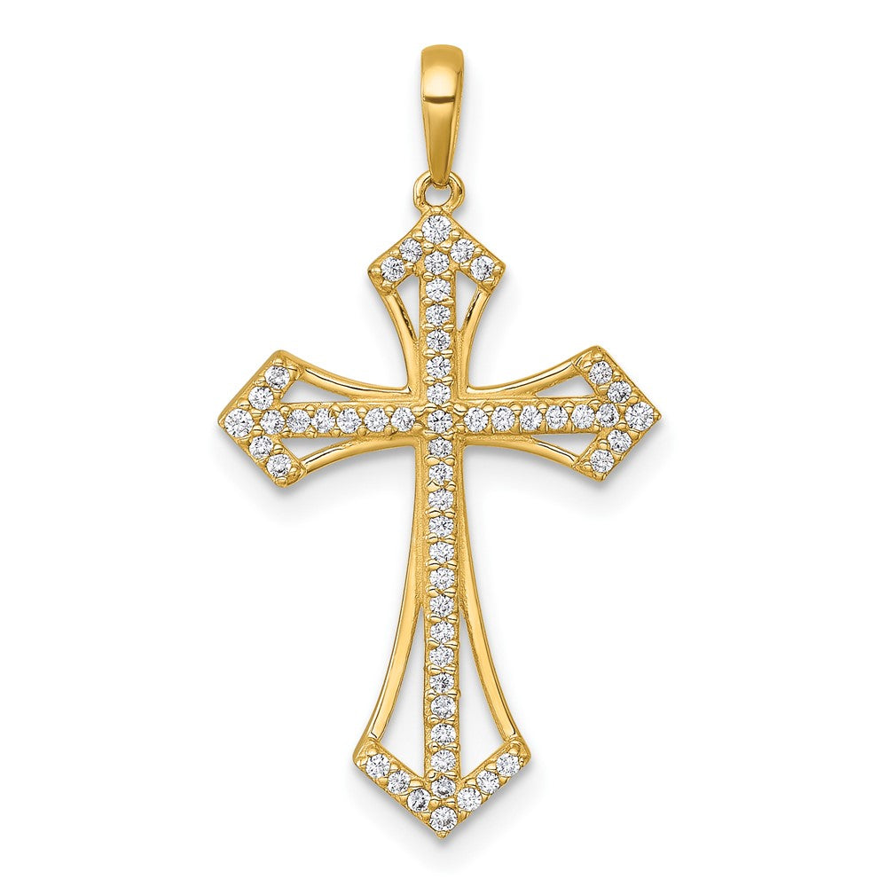 14k Polished Fancy CZ Cross Pendant