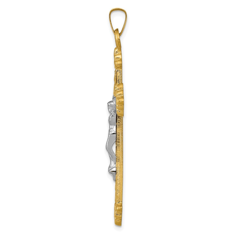 14k Two-tone INRI Hollow Crucifix Pendant