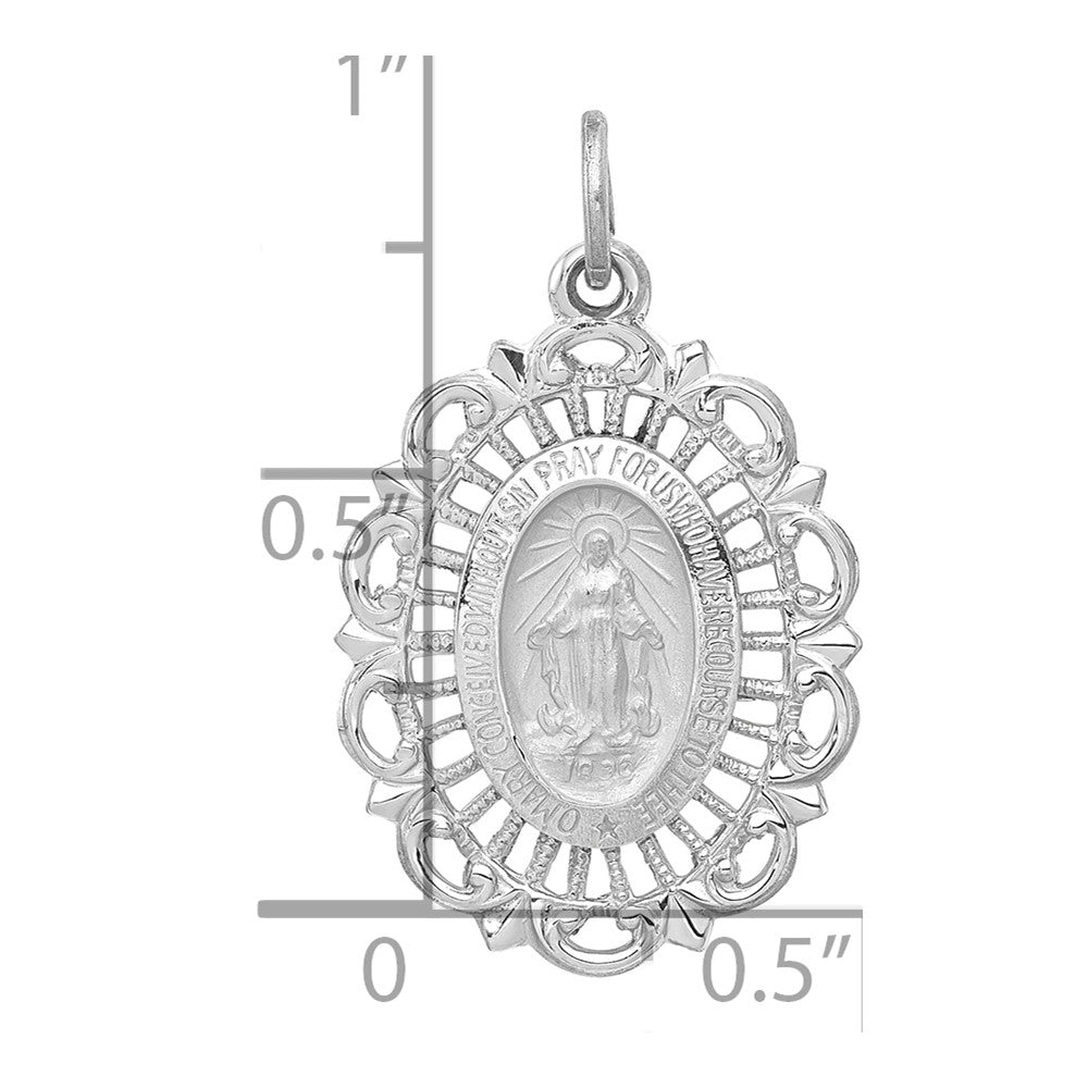 14k White Gold Miraculous Medal Solid Charm