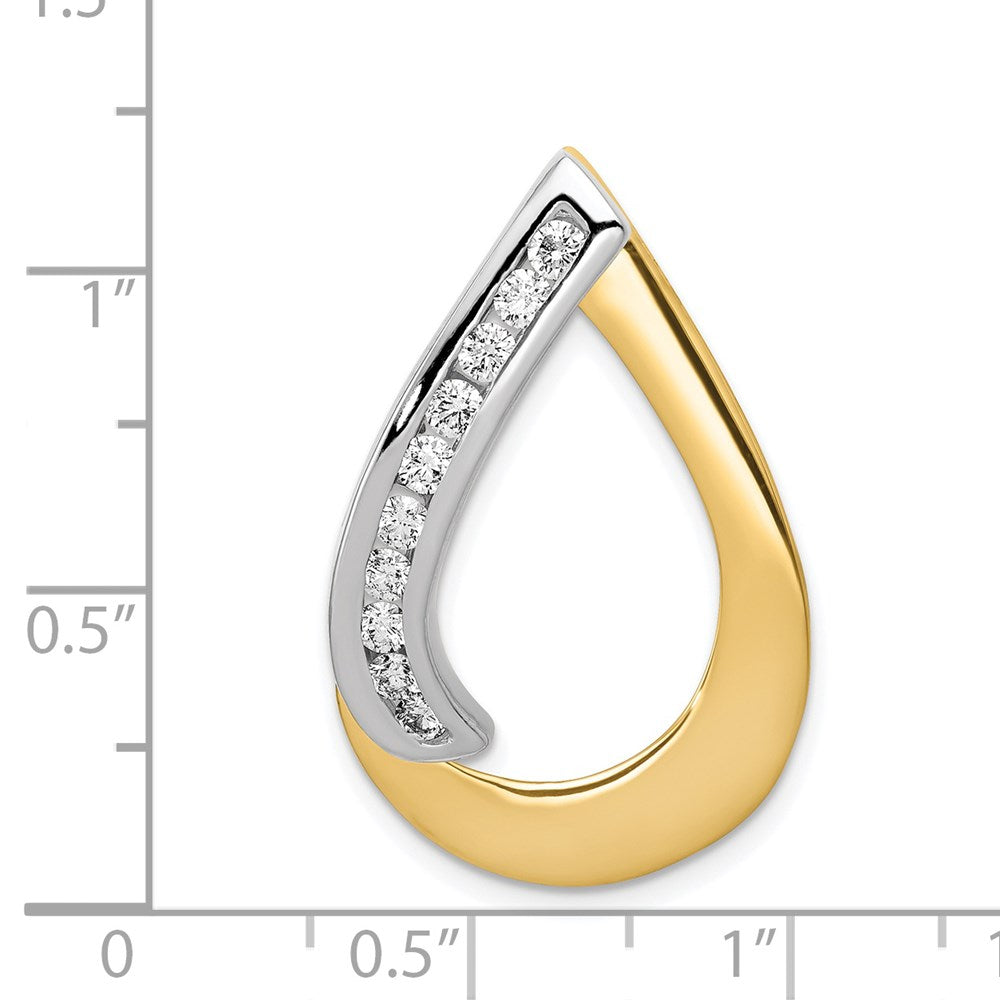 14k Two-Tone AAA Diamond Teardrop Slide
