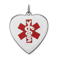 Sterling Silver RH-pltd Engraveable Enamel Lg.Heart Medical Pendant