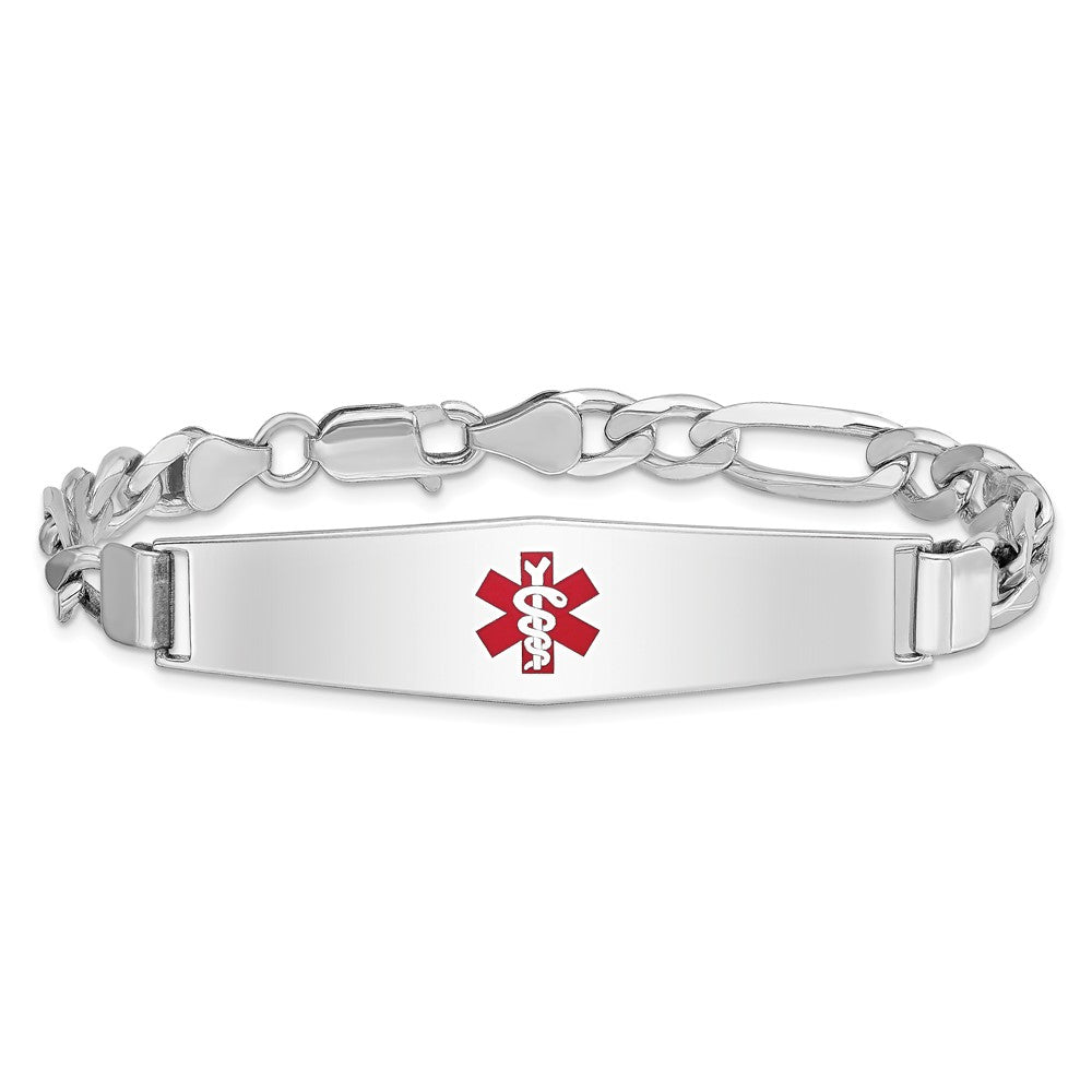 Sterling Silver Rhodium-plated Medical ID Figaro Link Bracelet