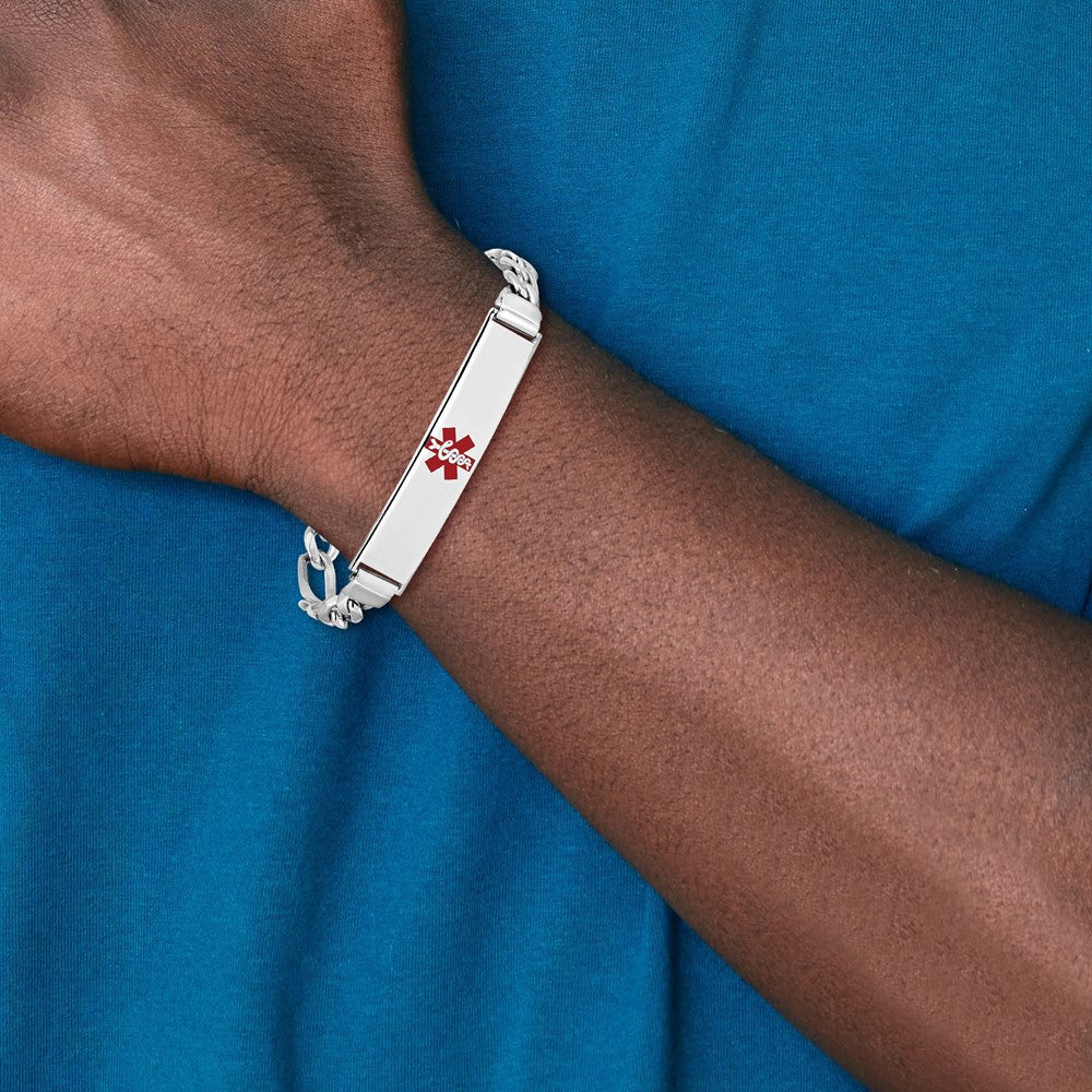 Sterling Silver Polished Medical Figaro Link ID Bracelet