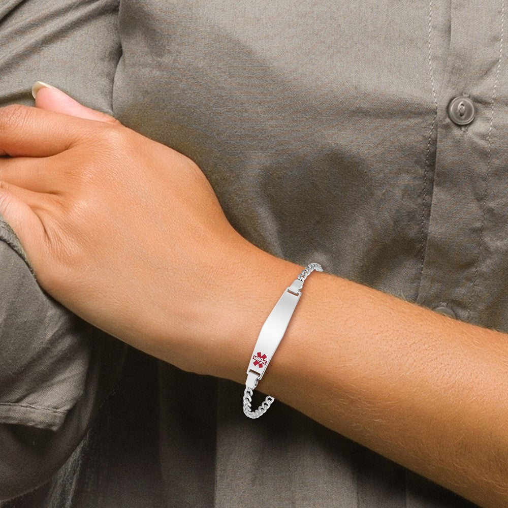 Sterling Silver Rhodium-plated Medical ID Curb Link Bracelet
