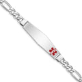 Sterling Silver Rhodium-plated Medical ID Figaro Link Bracelet