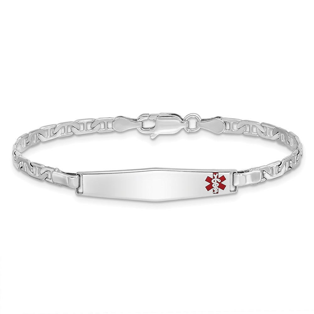 Sterling Silver Rhod-plated Children's Medical ID Bracelet w/Anchor