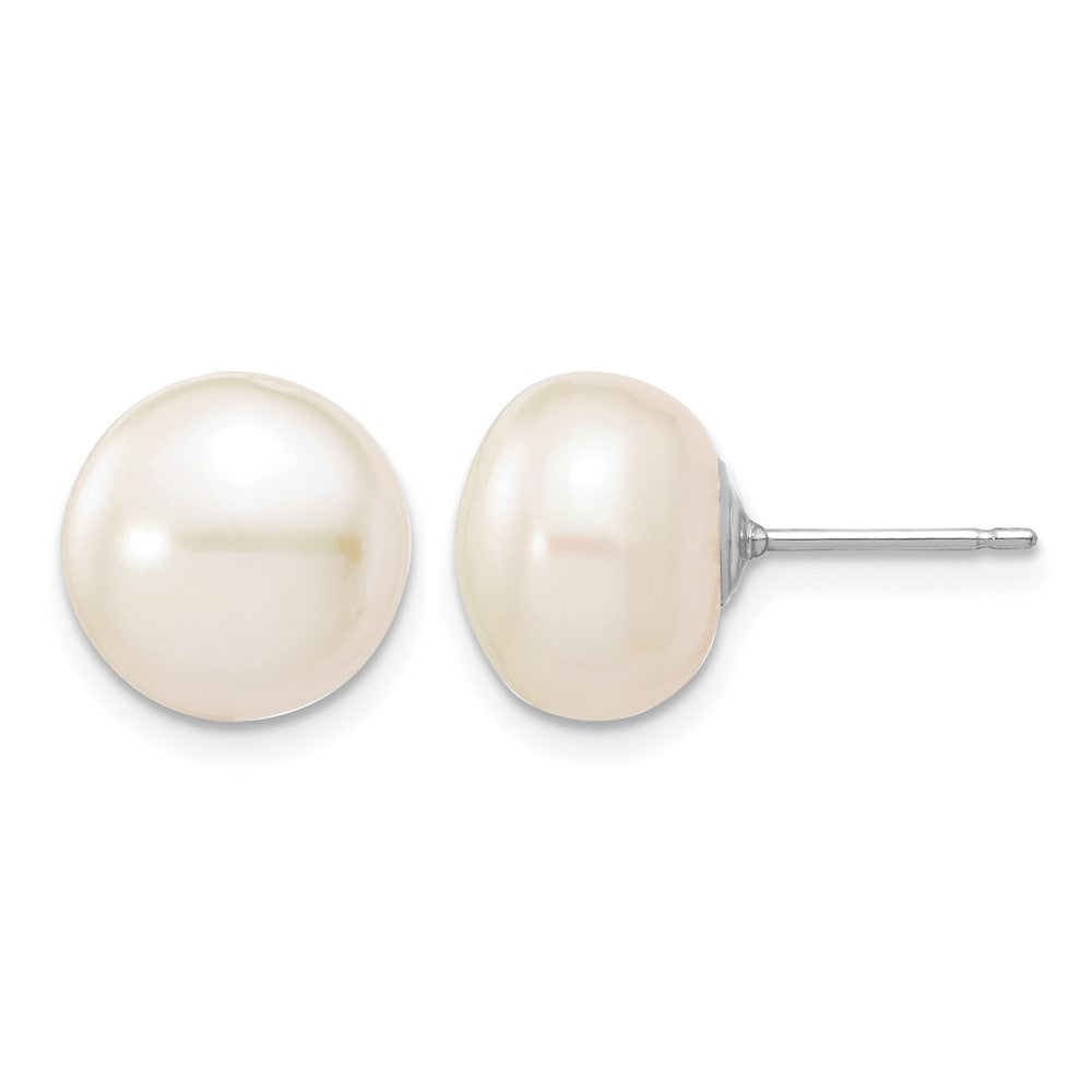 14k White Gold 10-11mmWhite Button FW Cultured Pearl Stud Post Earrings