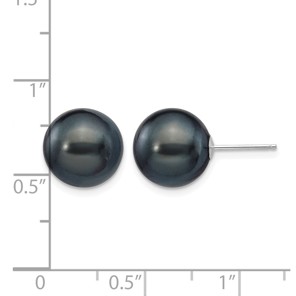 14k White Gold 10-11mm Black Round FW Cultured Pearl Stud Post Earrings
