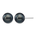 14k White Gold 10-11mm Black Round FW Cultured Pearl Stud Post Earrings