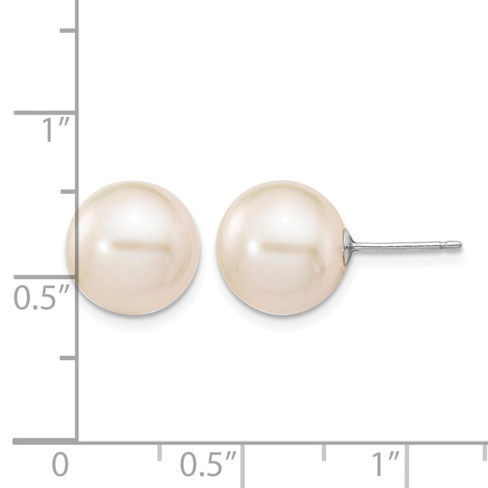 14k White Gold 10-11mm White Round FW Cultured Pearl Stud Post Earrings