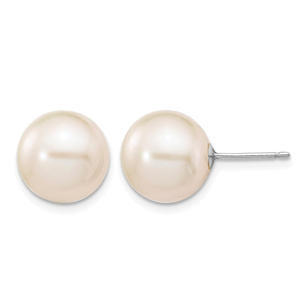 14k White Gold 10-11mm White Round FW Cultured Pearl Stud Post Earrings