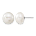 14k White Gold 11-12mm White Button FW Cultured Pearl Stud Post Earrings