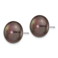 14k White Gold 12-13mm Black Button FW Cultured Pearl Stud Post Earrings