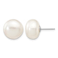 14k White Gold 12-13mm White Button FW Cultured Pearl Stud Post Earrings