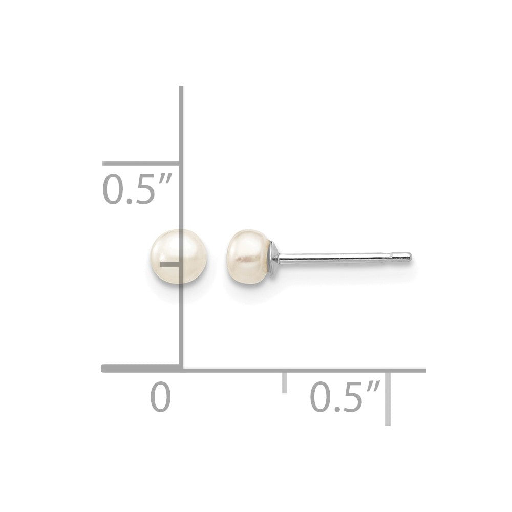14k White Gold 3-4mm White Button FW Cultured Pearl Stud Post Earrings
