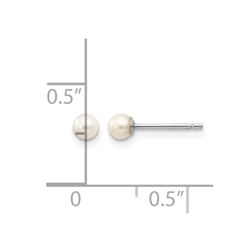 14k White Gold 3-4mm White Round FW Cultured Pearl Stud Post Earrings