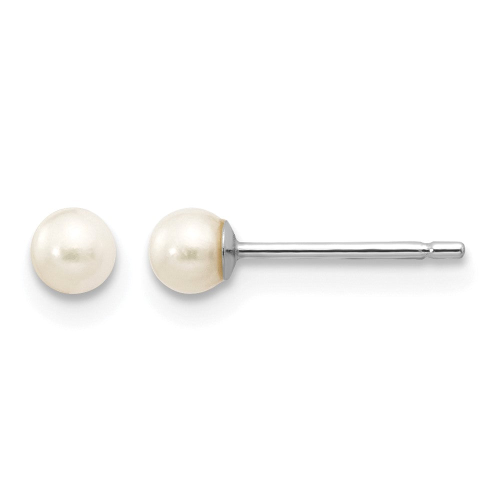 14k White Gold 3-4mm White Round FW Cultured Pearl Stud Post Earrings