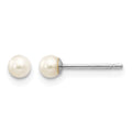 14k White Gold 3-4mm White Round FW Cultured Pearl Stud Post Earrings