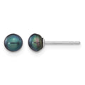 14k White Gold 4-5mm Black Button FW Cultured Pearl Stud Post Earrings