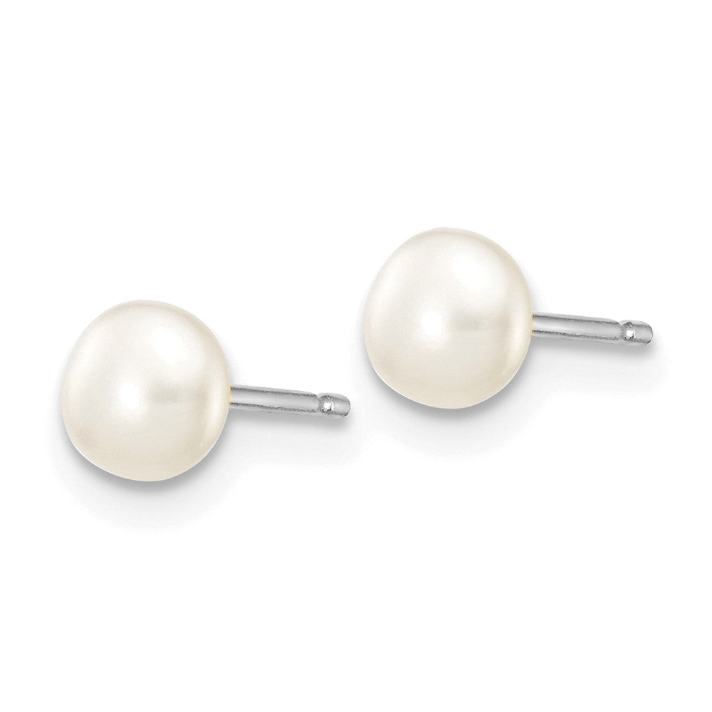 14k White Gold 4-5mm White Button FW Cultured Pearl Stud Post Earrings
