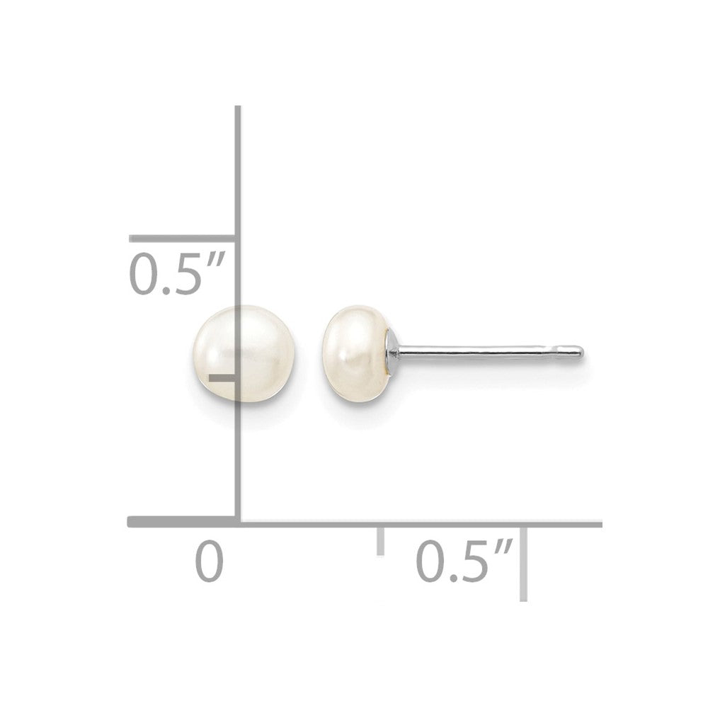 14k White Gold 4-5mm White Button FW Cultured Pearl Stud Post Earrings
