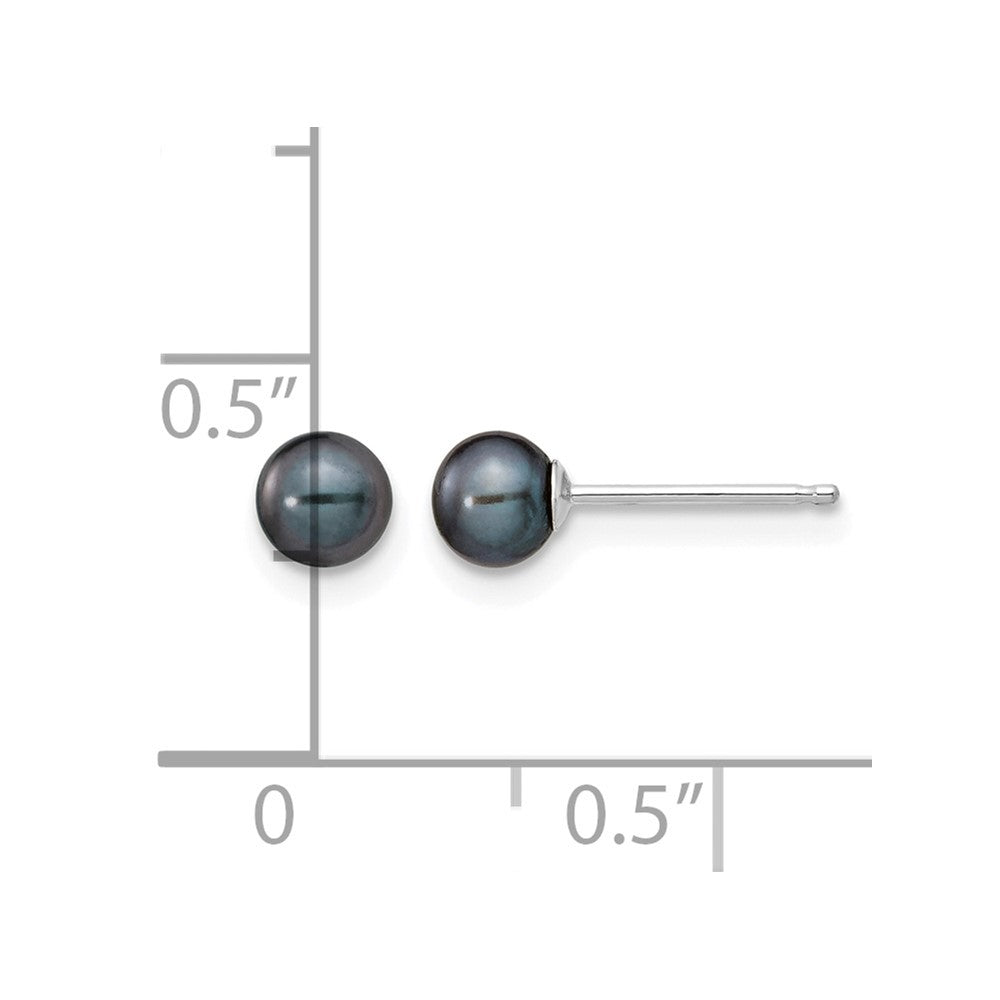 14k White Gold 4-5mm Black Round FW Cultured Pearl Stud Post Earrings