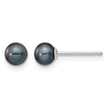 14k White Gold 4-5mm Black Round FW Cultured Pearl Stud Post Earrings