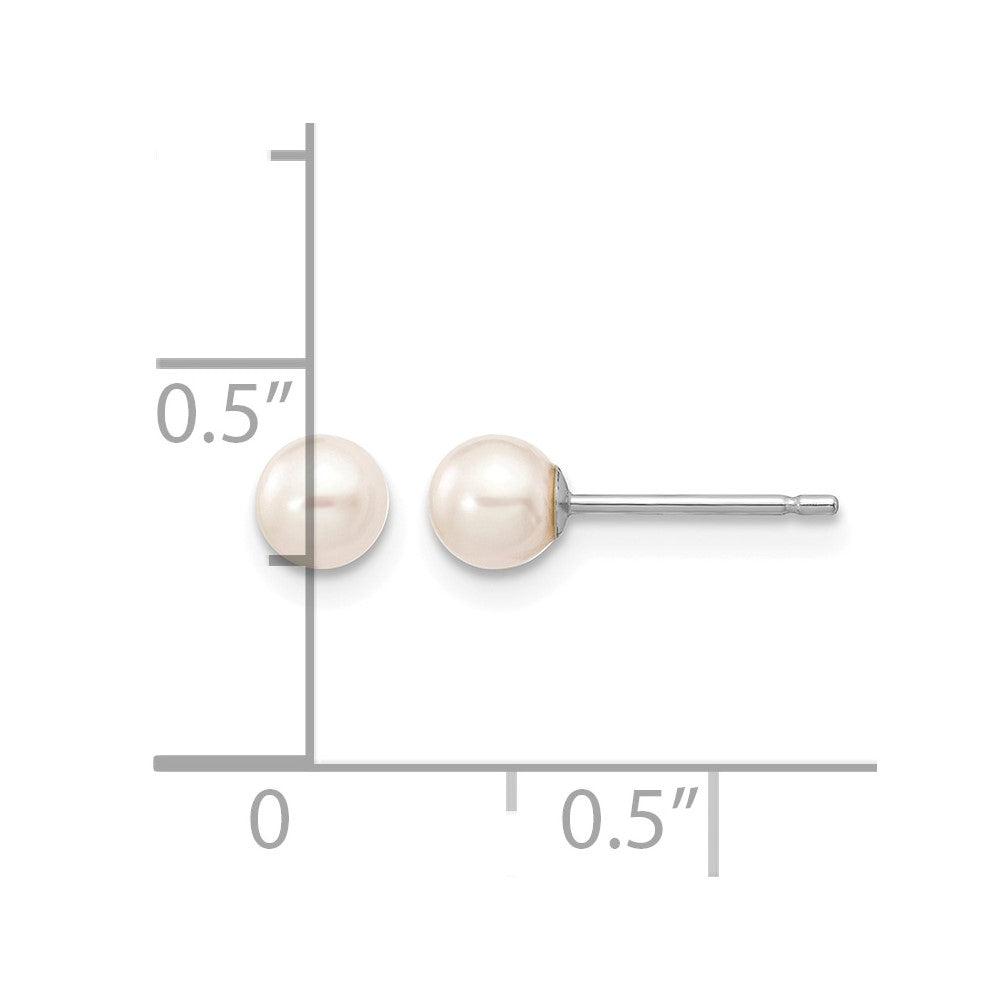 14k White Gold 4-5mm White Round FW Cultured Pearl Stud Post Earrings