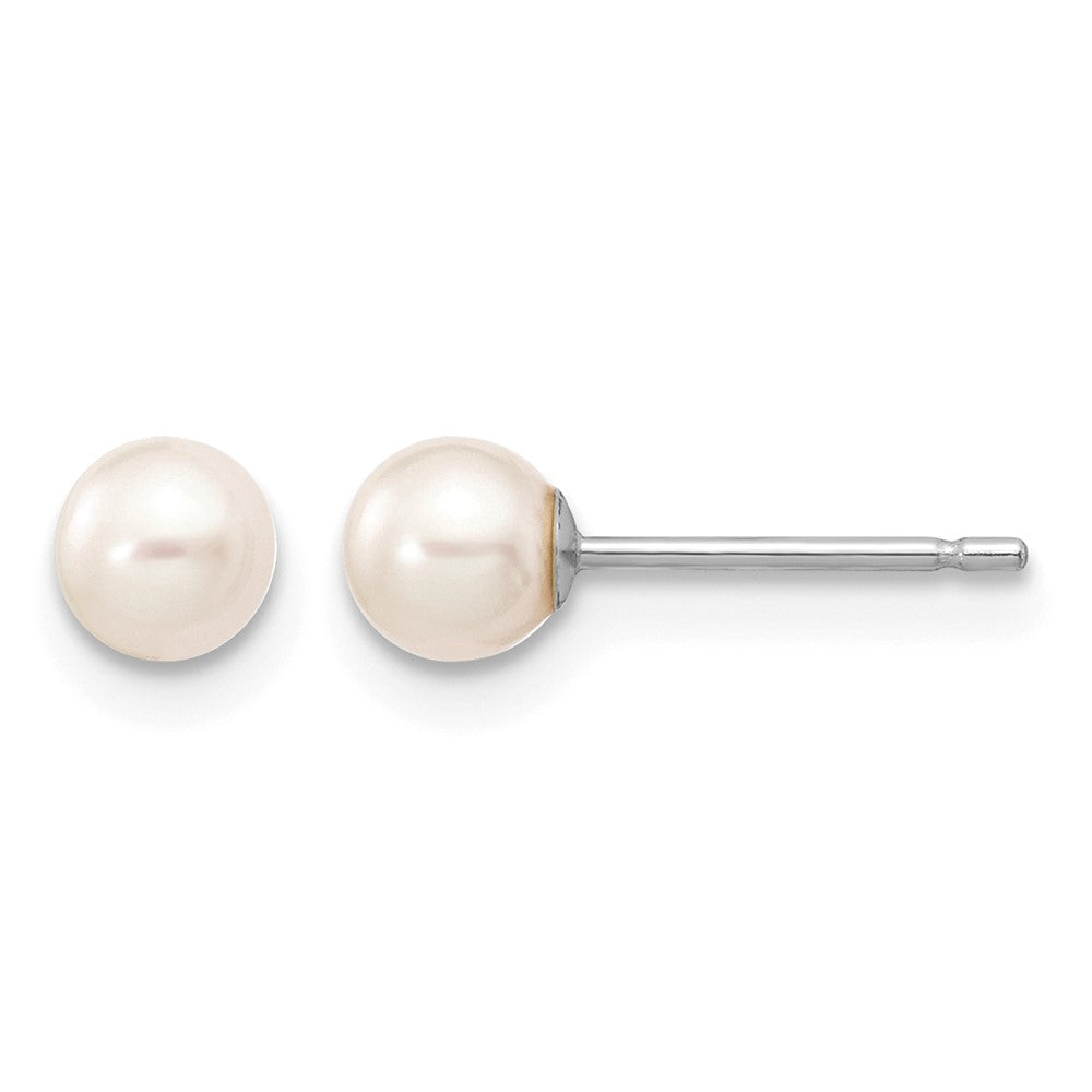 14k White Gold 4-5mm White Round FW Cultured Pearl Stud Post Earrings