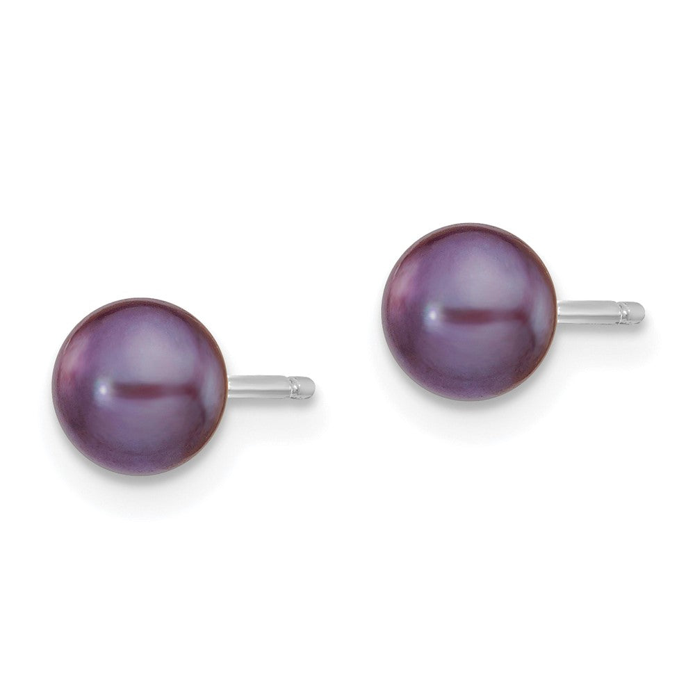 14k White Gold 5-6mm Black Button FW Cultured Pearl Stud Post Earrings
