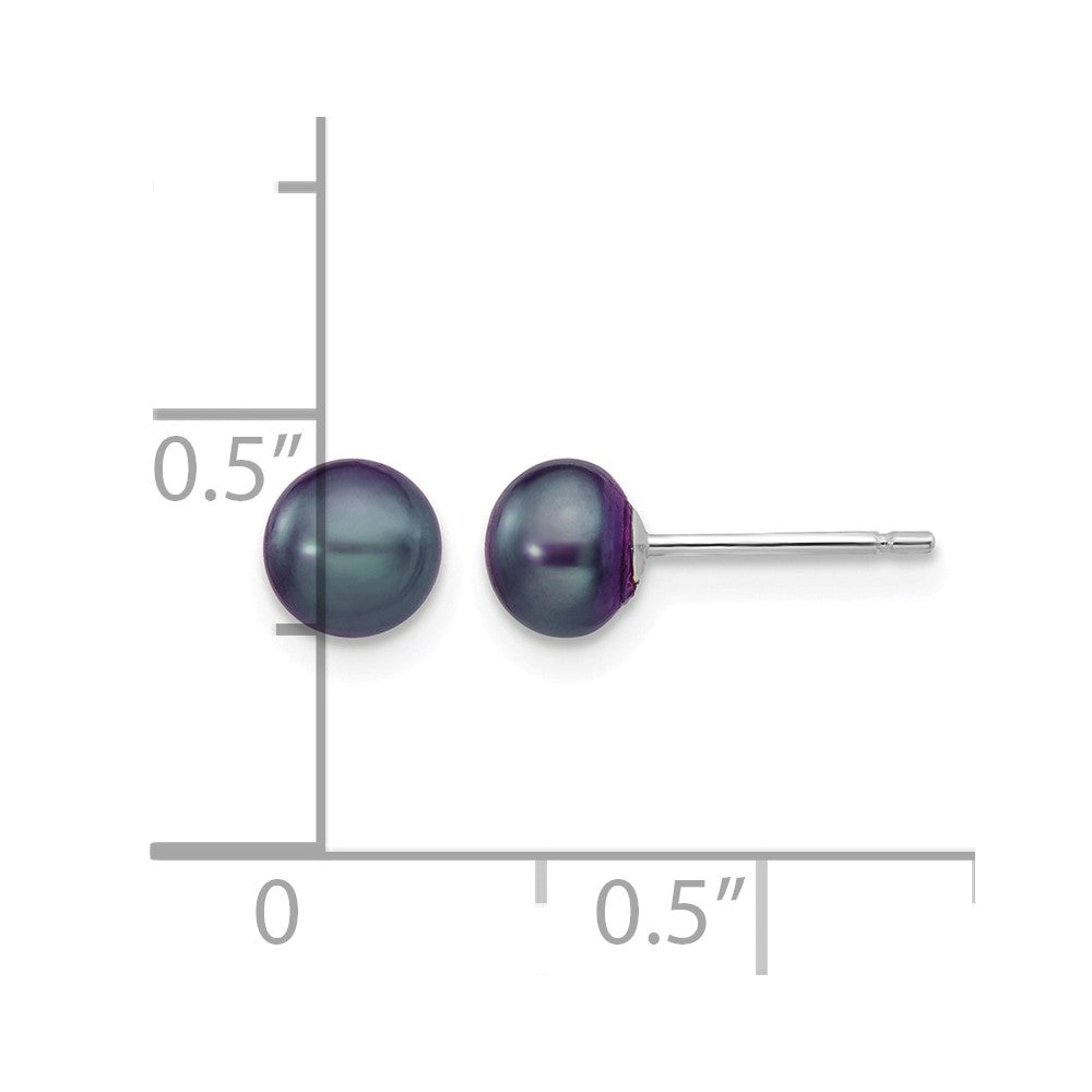 14k White Gold 5-6mm Black Button FW Cultured Pearl Stud Post Earrings
