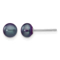 14k White Gold 5-6mm Black Button FW Cultured Pearl Stud Post Earrings