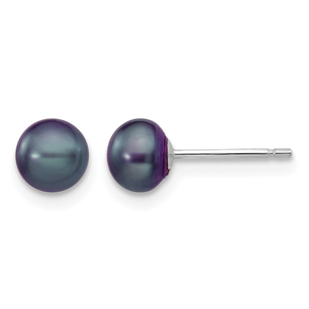 14k White Gold 5-6mm Black Button FW Cultured Pearl Stud Post Earrings