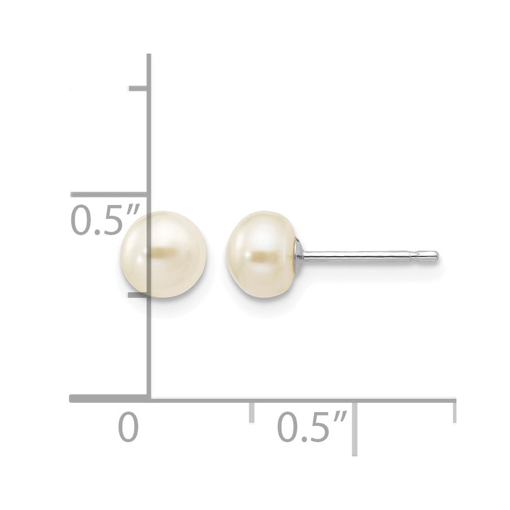 14k White Gold 5-6mm White Button FW Cultured Pearl Stud Post Earrings