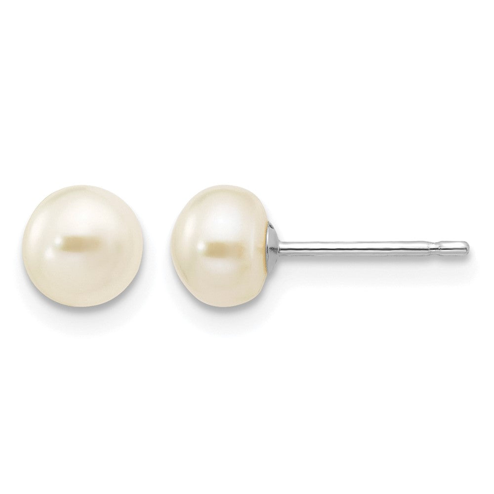 14k White Gold 5-6mm White Button FW Cultured Pearl Stud Post Earrings
