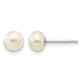 14k White Gold 5-6mm White Button FW Cultured Pearl Stud Post Earrings