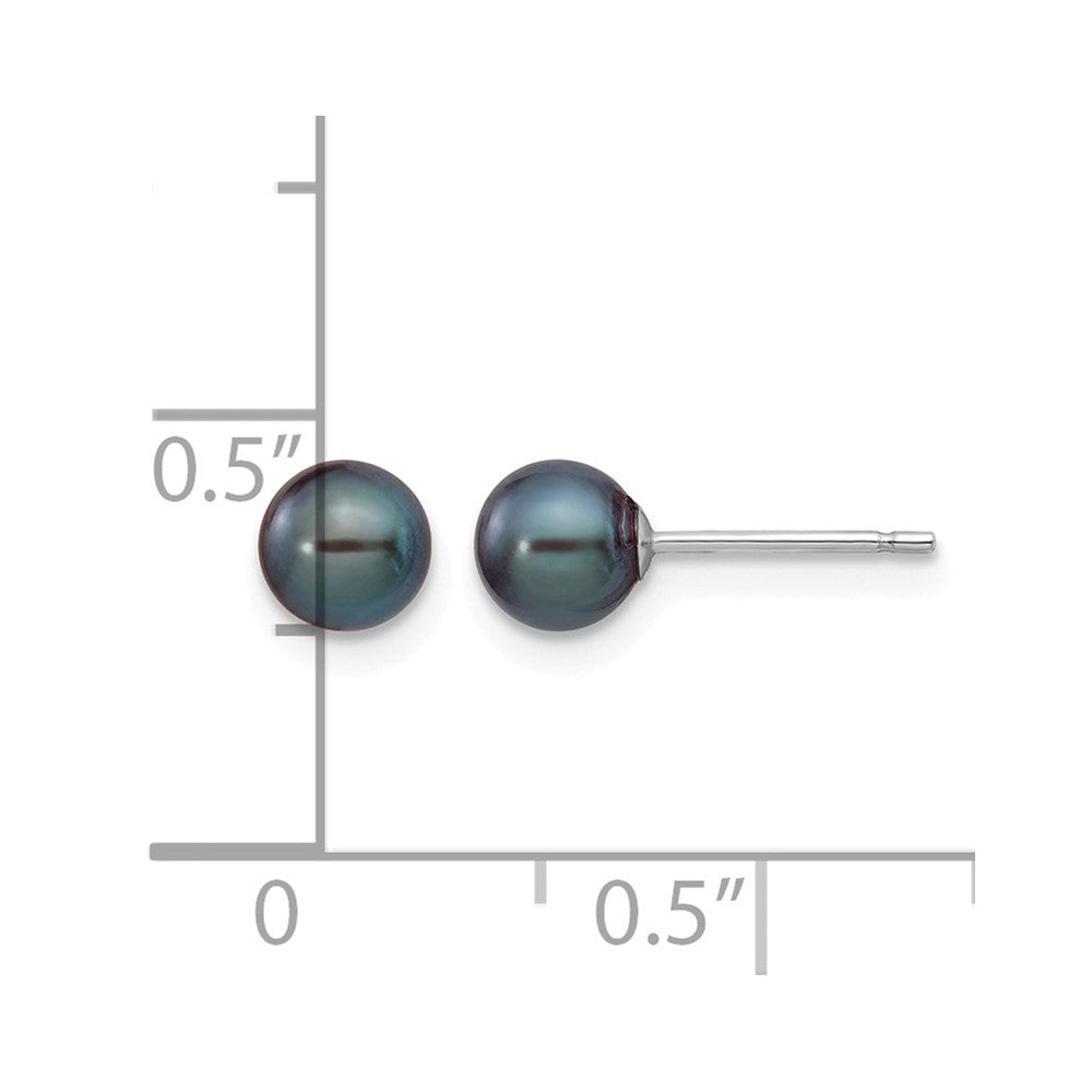 14k White Gold 5-6mm Black Round FW Cultured Pearl Stud Post Earrings