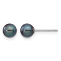 14k White Gold 5-6mm Black Round FW Cultured Pearl Stud Post Earrings