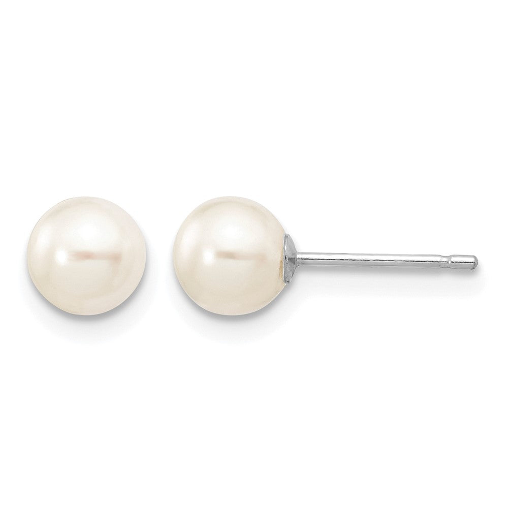 14k White Gold 5-6mm White Round FW Cultured Pearl Stud Post Earrings